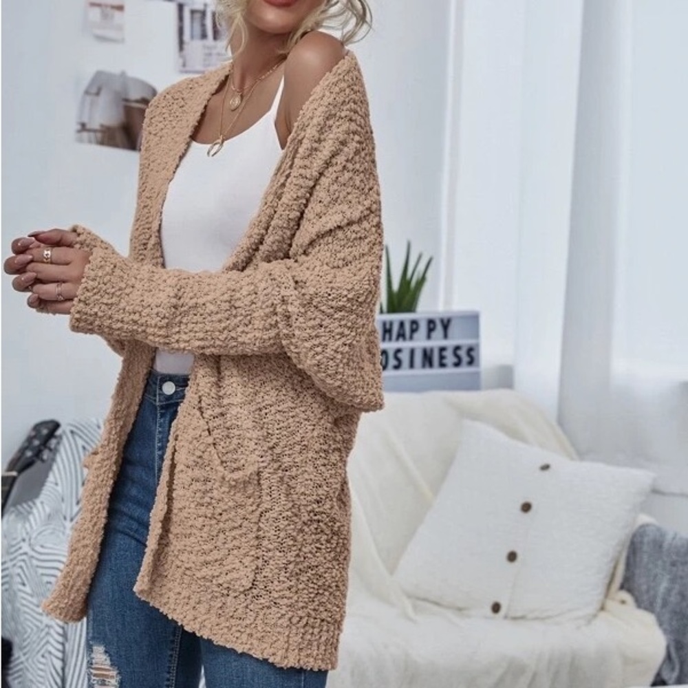 Open Front Popcorn Knit Cardigan